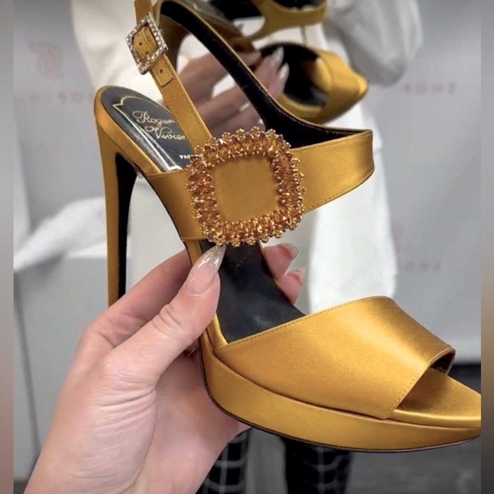 Roger Vivier Buckle-embellished satin platform sandal